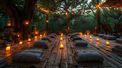 Enchanting Outdoor Retreat with Glowing Ambiance and Cozy Furnishings