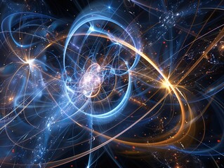 Quantum mechanics equations overlaying an image of a quantum computer