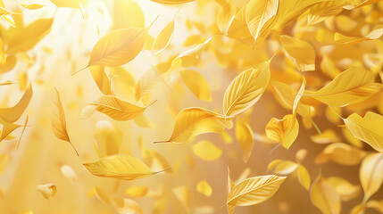 Flying leaves effect with mild sunbeam in 3d illustration vector