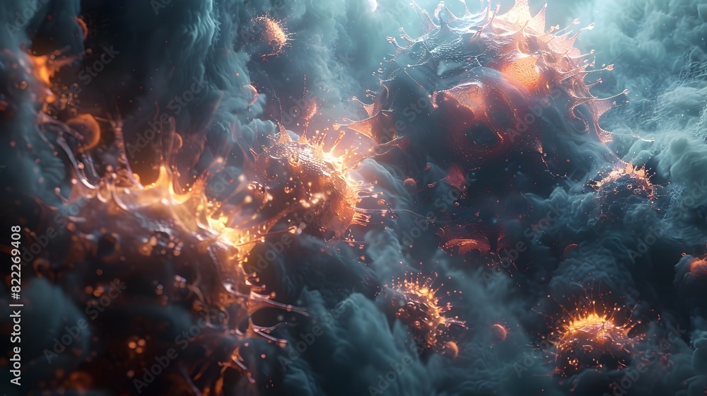 Poster explosive firestorm of cataclysmic fury engulfing the heavens in turbulent chaos