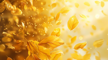 Flying leaves effect with mild sunbeam in 3d illustration vector
