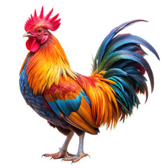 Fototapeta premium a vibrant colors rooster, white background. AI GENERATED