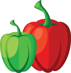 pair of peppers, one red and one green-