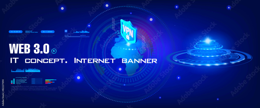 Poster web 3.0 it. cyber banner with hud elements. internet next generation. unique internet network intern