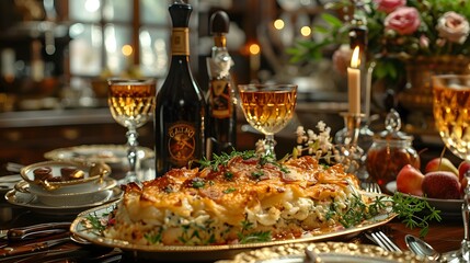 Gourmet Meal Served on a Luxurious Golden Platter A Culinary Masterpiece