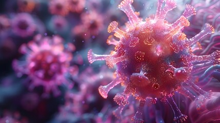 Highly Detailed 3D Rendering of Microscopic Coronavirus or COVID 19 Pathogen Structure for Medical Research and Healthcare Purposes