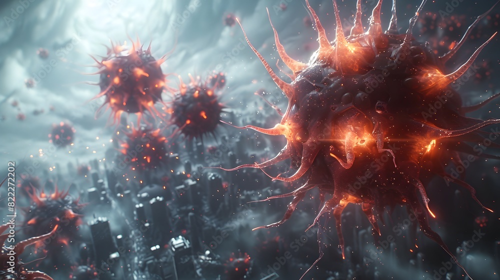 Poster intense eruption of fiery chaos and crumbling destruction in apocalyptic disaster scene