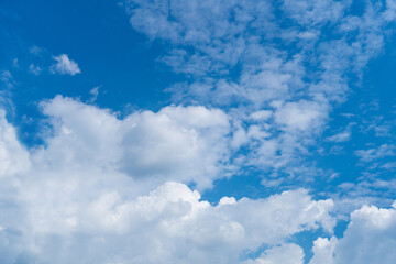Blue Sky with White Clouds, Sunny Cloudy Sky Texture Background, Fluffy Clouds Pattern, Sunny Cumulus
