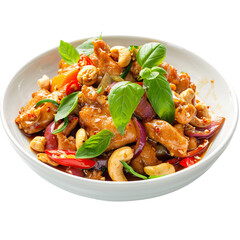 Kai Med Ma Muang chicken with cashew nuts, transparent background, isolated image, generative AI