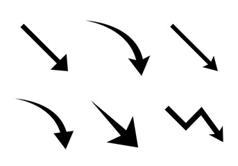 Curved down arrow icon set. Decrease, bankrupt, loss concept