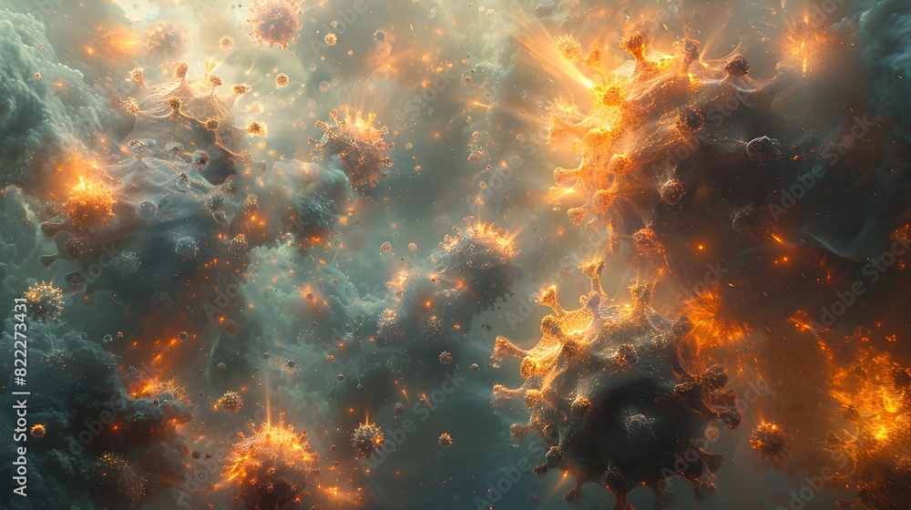 Poster mesmerizing cosmic explosion of fiery celestial forces igniting the universe with dramatic intensity