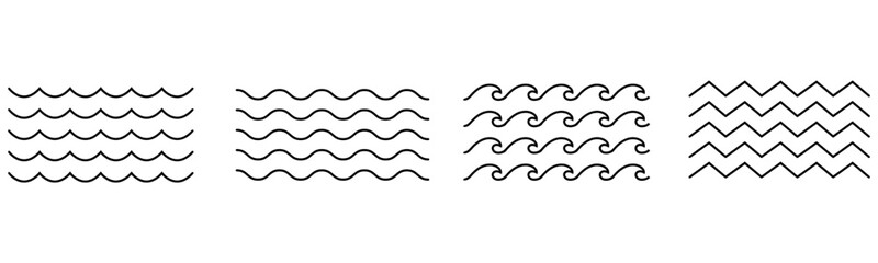 Water wave line icon set, wavy icon set, ocean wave line icon vector isolated on white.