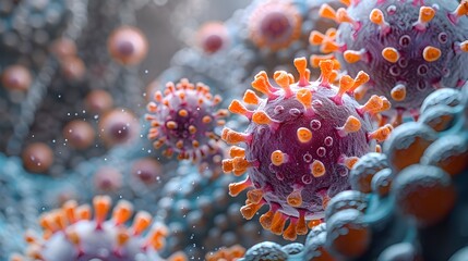 Microscopic View of Virus Outbreak with Detailed Molecular Structure and Cellular Components