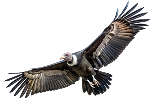 Condor Bird Flying in the air with open wingspan  on white background,PNG.AI GENERATED
