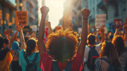 Obraz premium activists advocating for the rights and dignity of marginalized communities, such as marching in a protest or organizing community outreach. spirit of compassion for social justice and equal