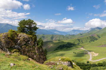 View from the Tsey Loam pass. In the upper reaches of the Dzheyrakh gorge. Republic of Ingushetia,...