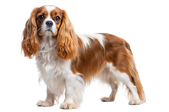 a full body cavalier spaniel, white background. GENERATIVE AI - Powered by Adobe