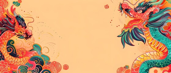 Vibrant Chinese New Year Doodle Border Design with Blank Space for Mockup or Message