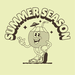 Happy Coconut Character Summer Design Vintage
