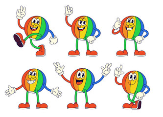 Happy Colorful Beach Ball Cartoon Character in Different Pose