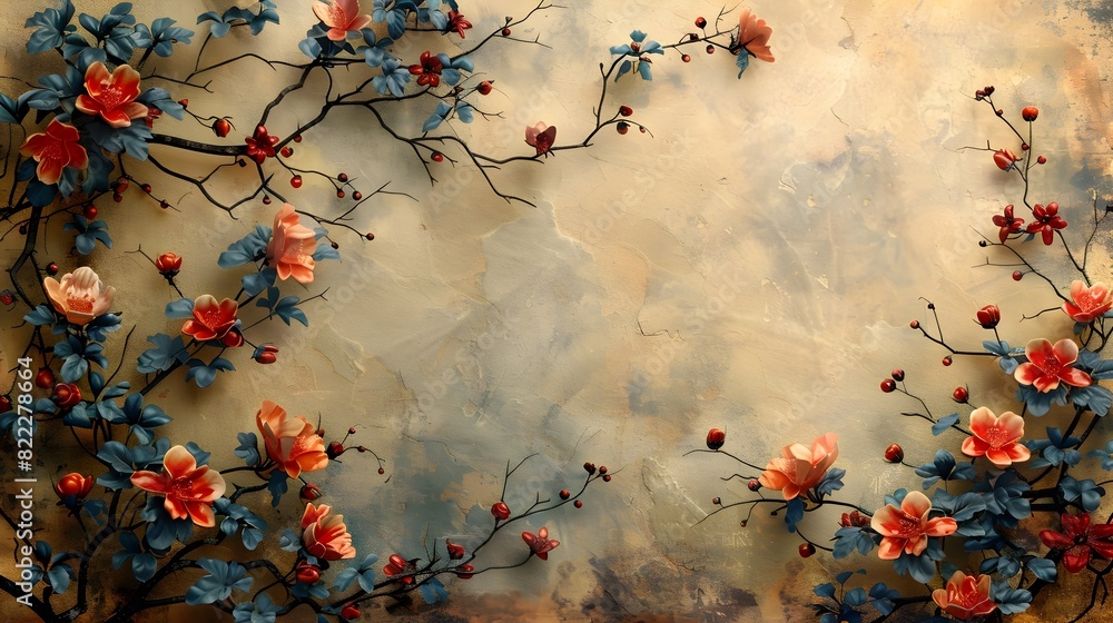 Poster vibrant floral arrangement with blossoming branches and delicate petals creating a captivating botan