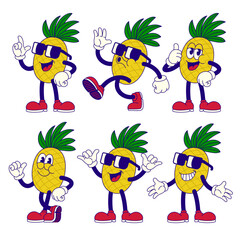 Happy Pineapple Cartoon Characters with Various Pose
