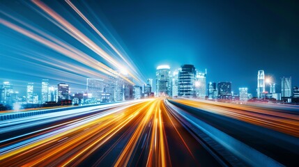 Obraz premium Urban Symphony: Nighttime Journey through the Cityscape