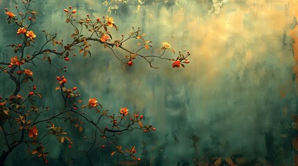 Warm Autumn Foliage Glowing in Soft Lighting on Blurred Natural Background