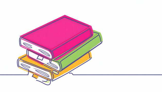 recommend clip art: Colorful books with continuous one line style, Generative AI.
