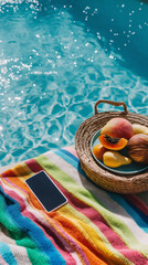Summer Poolside Relaxation with Fresh Fruits and Technology