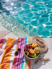 Summer Poolside Bliss with Refreshing Fruits and Stylish Accessories