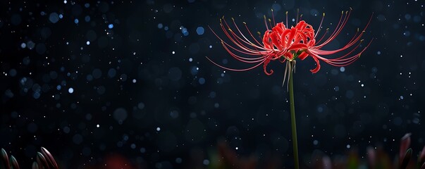 Red Spider Lily in Full Bloom Against the Deep Night