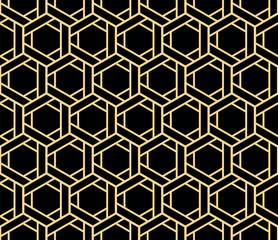 The geometric pattern with lines. Seamless vector background. Golden and black texture. Graphic modern pattern. Simple lattice graphic design