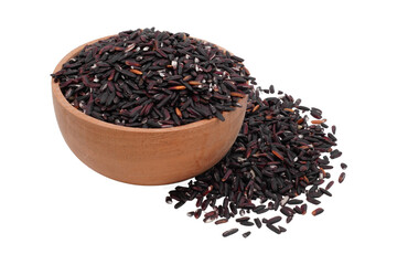 Fototapeta premium a cup of black rise grains with some scattered over isolated transparent