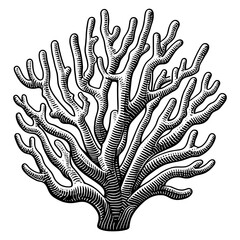 Obraz premium coral branch, showcasing the natural complexity and elegance of marine life sketch engraving generative ai PNG illustration. Scratch board imitation. Black and white image.