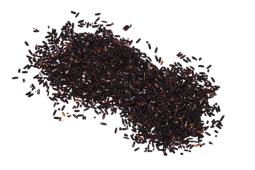 a handful of organic black raw rice grains isolated transparent