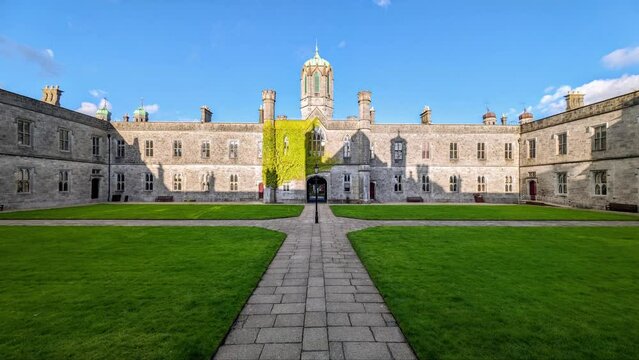 The University of Galway, quadrangle in Ireland, architecture and landmarks background	