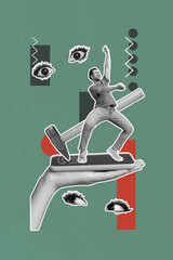 Creative retro 3d magazine collage image of funky guy protecting device from hackers isolated...