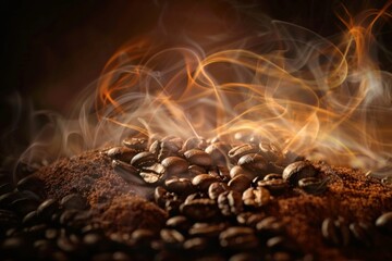 Smoke rising from a pile of coffee beans on a table