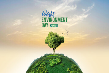 World Environment Day 2024 concept - Land restoration, desertification and drought resilience, 3d tree background. Ecology concept. We are #GenerationRestoration