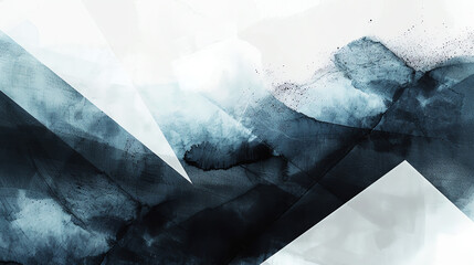 Obraz premium Minimalist black and white geometric shapes overlaid on a vibrant abstract watercolor background, ideal for sophisticated art gallery brochures or contemporary design portfolios