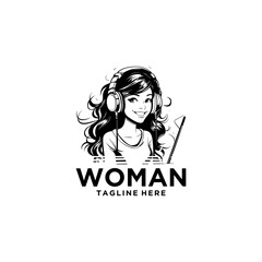 Woman with headphone logo vector illustration