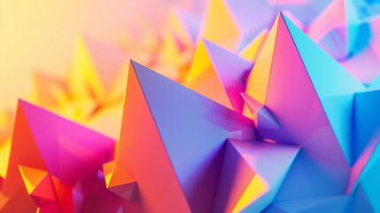 Modern abstract geometric background featuring a dynamic arrangement of colorful polygons on a soft gradient backdrop