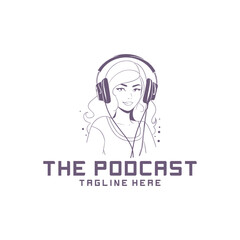 Woman with headphone logo vector illustration