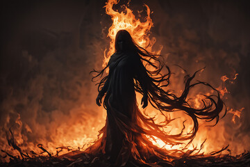 a wood woman on fire , Generative AI