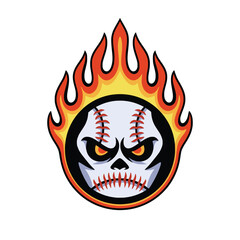 Vector illustration of a flaming baseball ball with an angry face. Baseball in flames