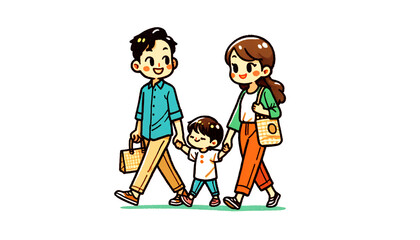 Naklejka premium Japanese family taking a walk together