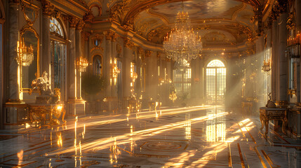 Obraz premium a vast, ornate hall with marble floors and gold accents in the castle
