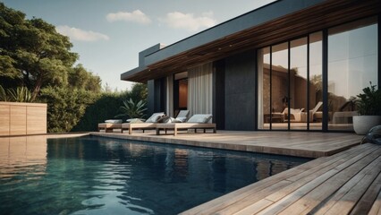 Obraz premium Modern house with terrace and a swimming pool