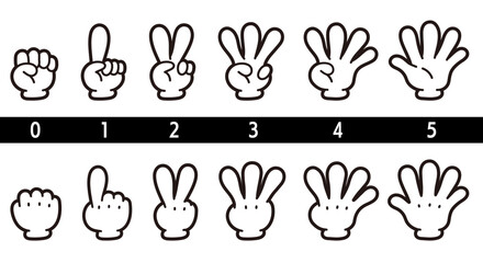 ハンドサイン。指で数字（12345）を表す。